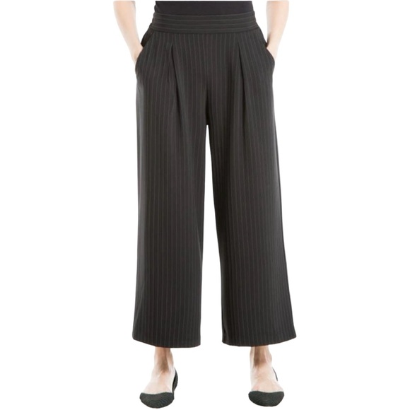 New Max Studio Pinstripe Twill Wide Leg Pants in Black Size L - Picture 2 of 8